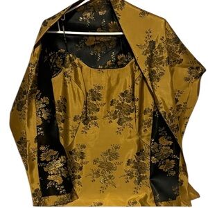 JS Collections | Gold Floral Print Mini Dress With Shoulder Wrap | Size 12